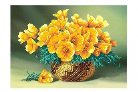Канва с рисунком для вышивки бисером МП-студия Желтые цветы в вазе, 25*35см