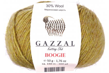 Пряжа Gazzal Boogie оливковый (2163), 30%шерсть мериноса/10%полиамид/60%акрил, 150м, 50г