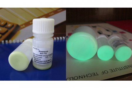 РАСПРОДАЖА Эпоксидная смола двухкомпонентная фосфоресцентная, при дневном свете белый, цвет послесвечения(длительное) желто-зеленый, 10г и 2г