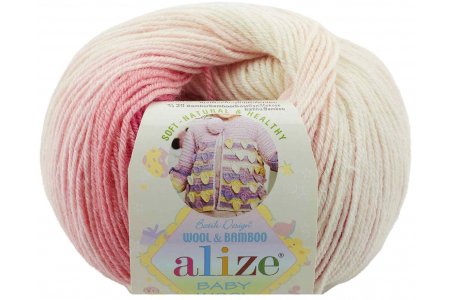 Пряжа Alize Baby Wool Batik белый-розовый-коралл (2164), 40%шерсть/20%бамбук/40%акрил, 175м, 50г