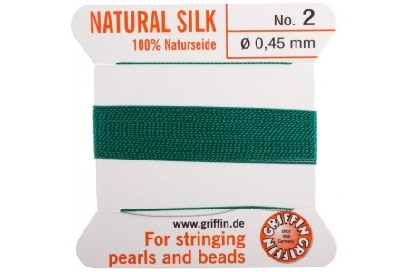 Нить шелковая GRIFFIN 100% Natural Silk, на картоне, игла, зеленый, толщина 0,45мм, 2м