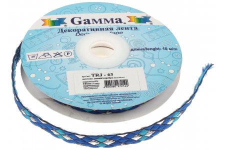 Лента жаккардовая GAMMA синий/серебро, 10мм, 1м