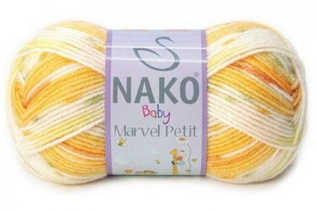 Пряжа Nako Bambino Marvel petit белый,желтый,ораневый(81135), 75%акрил/25%шерсть, 130м, 50г