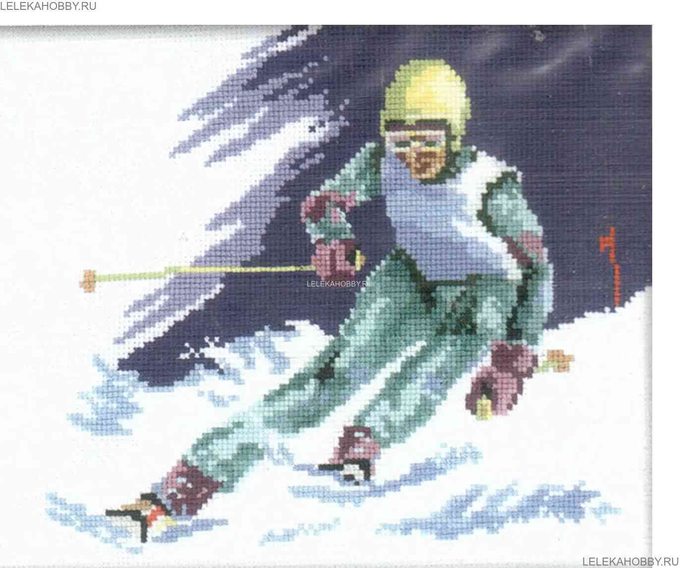 Лыжник спицами. Набор РТО c093 слалом (горнолыжный спорт). Вышивка спортивная тематика. Вышивка на тему спорт. Вышивка горнолыжник.