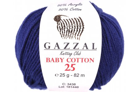 Пряжа Gazzal Baby Cotton 25 темно-синий (3438), 50%хлопок/50%акрил, 82м, 25г
