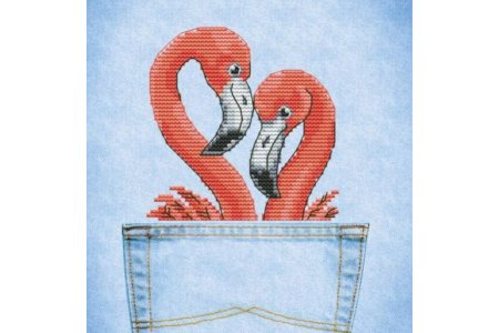 Набор для вышивания крестом Искусница Романтическая парочка фламинго, на водорастворимой канве, 9*9см