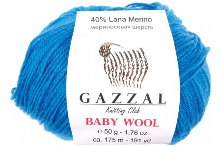Пряжа Gazzal Baby Wool морская волна (822), 40%шерсть мериноса/20%кашемирПА/40%акрил, 175м, 50г
