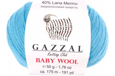 Пряжа Gazzal Baby Wool бирюзовый (820), 40%шерсть мериноса/20%кашемирПА/40%акрил, 175м, 50г