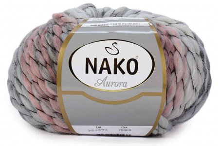 Пряжа Nako Aurora серый-розовый (75968), 75%акрил/15%шерсть/10%альпака, 60м, 150г