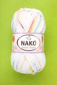 Пряжа Nako Masal Renkli белый-желтый-зеленый-сиреневый (32101), 100%акрил, 165м, 100г