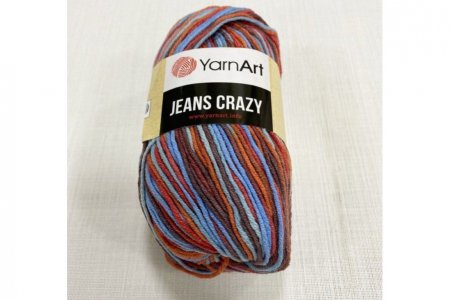 Пряжа YarnArt Jeans CRAZY красный-голубой-коричневый (8214), 55%хлопок/45%акрил, 160м, 50г