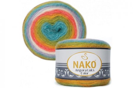 Пряжа Nako Angora luks color салат-бирюза-сирень-белый-коралл (81910), 5%мохер/15%шерсть/80%акрил, 810м, 150г