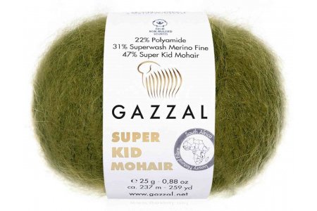 Пряжа Gazzal Super Kid Mohair зеленый (64402), 31%меринос/47%супер кид мохер/22%полиамид, 237м, 25г
