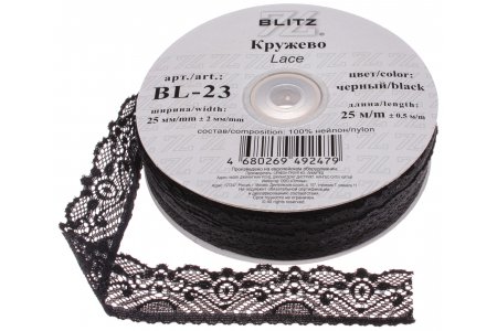 Кружево BLITZ  эластичное, черный, 25мм, 1м