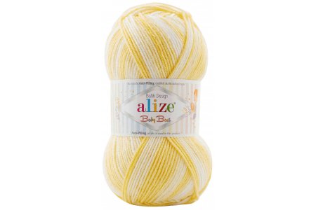 Пряжа Alize Baby best batik белый-жёлтый (7836), 90%акрил/10%бамбук, 240м, 100г