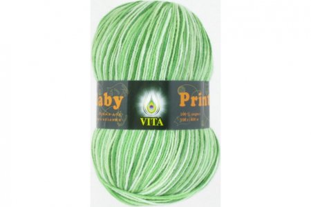 Пряжа Vita Baby print бело-зеленый (4885), 100%акрил, 400м, 100г