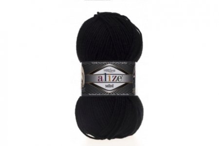 Пряжа Alize Superlana Midi чёрный (60), 25%шерсть/75%акрил, 170м, 100г