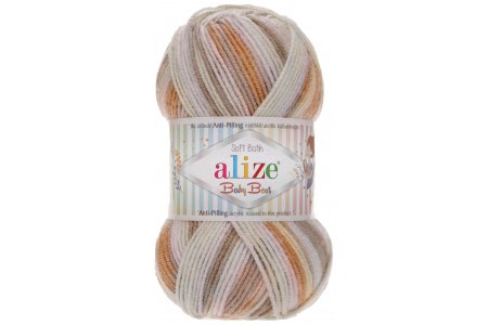 Пряжа Alize Baby best batik бежевый-коричневый-белый (7541), 90%акрил/10%бамбук, 240м, 100г