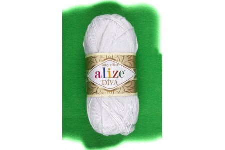 Пряжа Alize Diva белый (55), 100%микрофибра, 350м, 100г