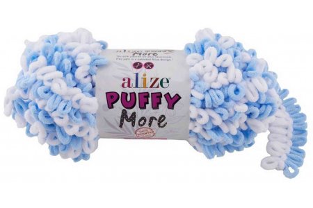Пряжа Alize Puffy More белый-голубой (6266), 100%микрополиэстер, 11,5м, 150г