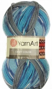 Пряжа Yarnart Crazy Color бело-серо-сине-голубой-индиго (134), 75%акрил/25%шерсть, 260м, 100г