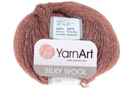 Пряжа Yarnart Silky wool коричневый (336), 65%шерсть мериноса/35%искусственный шелк, 190м, 25г