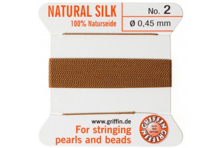 Нить шелковая GRIFFIN 100% Natural Silk, на картоне, игла, карнеол, толщина 0,45мм, 2м