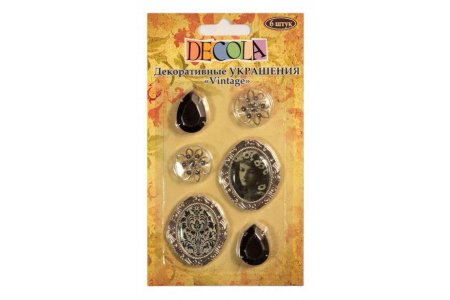 Набор декоративных элементов DECOLA камни и кабошоны, Винтажное фото, 6шт, 2-4см
