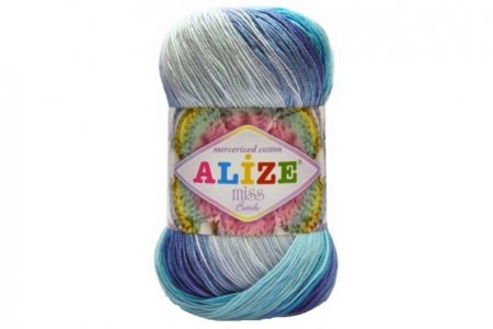 Пряжа Alize Miss Batik белый-голубой-синий (3299), 100% мерсеризованный хлопок, 280м, 50г