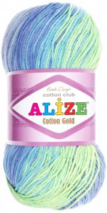 Пряжа Alize Cotton Gold Batik салат-бирюза-синий (4146), 45%акрил/55%хлопок, 330м, 100г