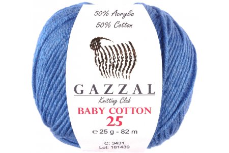 Пряжа Gazzal Baby Cotton 25 джинсовый (3431), 50%хлопок/50%акрил, 82м, 25г