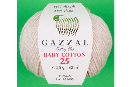 Пряжа Gazzal Baby Cotton 25 топленое молоко (3445), 50%хлопок/50%акрил, 82м, 25г