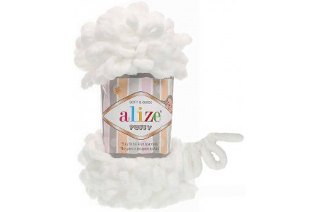 Пряжа Alize Puffy белый (55), 100%микрополиэстер, 9м, 100г