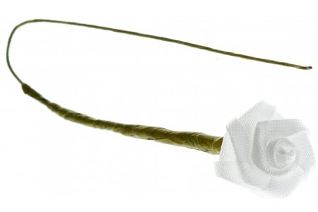 Цветок из ткани на проволоке Атласная роза, белый, 12мм