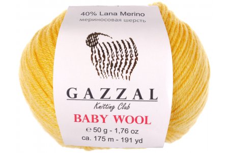 Пряжа Gazzal Baby Wool желтый (812), 40%шерсть мериноса/20%кашемирПА/40%акрил, 175м, 50г