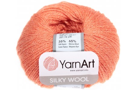 Пряжа Yarnart Silky wool абрикос (338), 65%шерсть мериноса/35%искусственный шелк, 190м, 25г