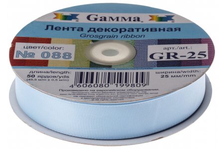 Тесьма GAMMA репсовая, голубой (088), 25мм, 1м