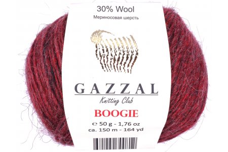 Пряжа Gazzal Boogie вишневый (2152), 30%шерсть мериноса/10%полиамид/60%акрил, 150м, 50г