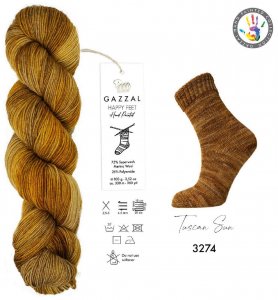 Пряжа Gazzal Happy feet принт-горчичный (3274), 75%мериносовая шерсть/25%полиамид, 330м, 100г