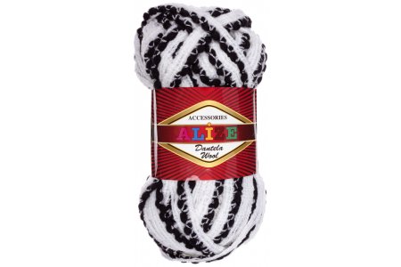 Пряжа Alize Dantela Wool белый-черный (1509), 70%акрил/30%шерсть, 20м, 100г