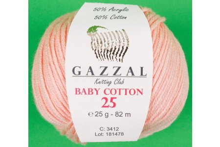 Пряжа Gazzal Baby Cotton 25 персик (3412), 50%хлопок/50%акрил, 82м, 25г