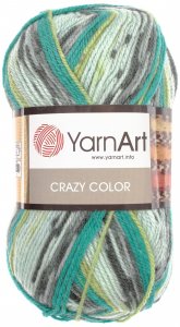 Пряжа Yarnart Crazy Color мята-фисташка-бирюза-серый (166), 75%акрил/25%шерсть, 260м, 100г