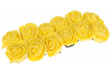 Цветы из фоамирана на проволоке Роза, желтый, 2,5см, 12шт