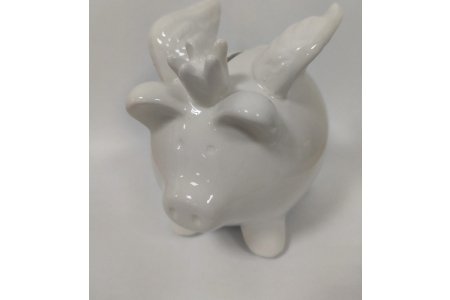 Заготовка для росписи керамическая MARABU фигурка-копилка глазурованная Свинка-ангел, белый, 10*10см