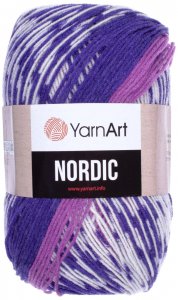 Пряжа Yarnart Nordic белый-сиреневый-фиолетовый (658), 20%шерсть/80%акрил, 510м, 150г