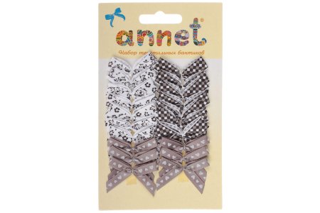Набор текстильных бантиков Annet, бежево-черный, 20шт