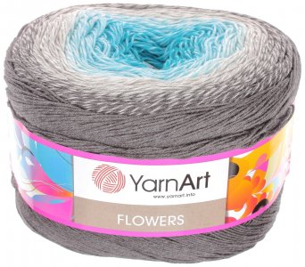 Пряжа YarnArt Flowers темно серый-серый-светло-голубой-бирюза(251), 55%хлопок/45%акрил, 1000м, 250г