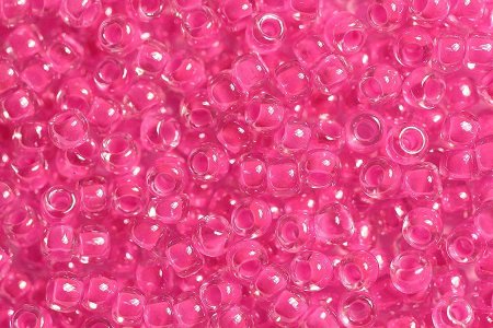 Бисер японский круглый ТОНО 11/0 прозрачный/перламутр/с цветной серединкой розовый неоновый (978), 10г