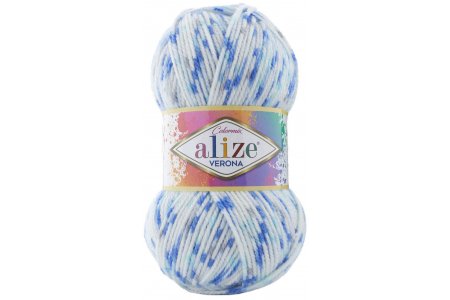Пряжа Alize Verona бело-голубой меланж (7719), 100%акрил, 210м, 100г
