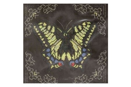 Набор для вышивания бисером КЛАРТ Желтая бабочка, 19,5*19,5см